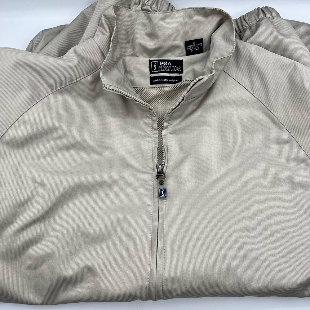 PGA Tour Jacket Mens Large Tan Vented Windbreaker Signature Collection Lined Zip